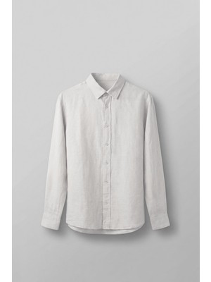 Abluka Online Erkek Regular Fit Keten Basic Uzun Kollu Gömlek Beyaz
