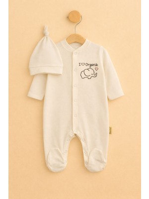 Besmino Bebek %100 Pamuk Organik Şapkalı Tulum