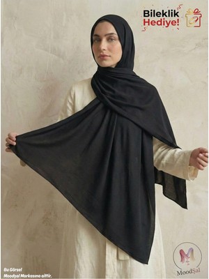 Moodşal Siyah Pamuklu Viskon Şal (Bileklik Hediyeli)