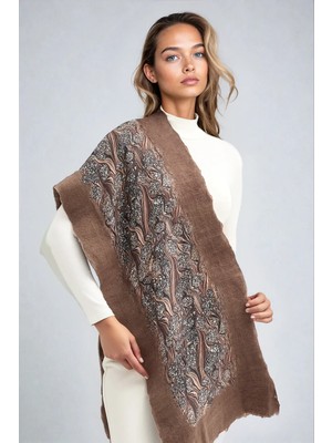 Neptune Marbling Toprağın Damarları Keçe Şal Kahve