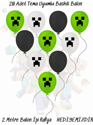 snowparty Minecraft Baskılı Doğum Günü Balonu 20 Adet Tema Uyumlu Renkli Eğlenceli Parti Malzemeleri
