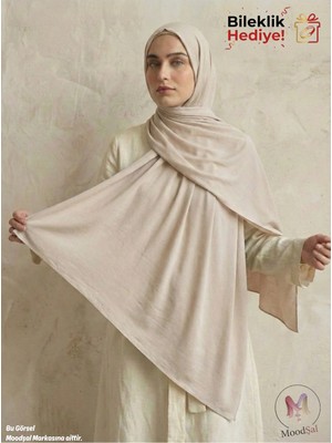 Moodşal Açık Bej Pamuklu Viskon Şal (Bileklik Hediyeli)