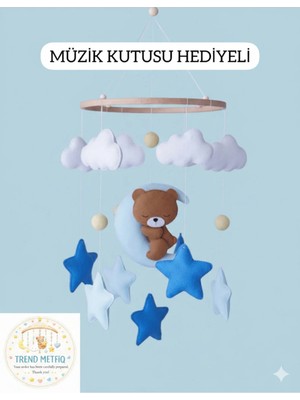 1-0trend El Yapımı Bebek Dönencesi Doğal Bebek Odası Ayıcıklı Uyku Arkadaşı Müzik Kutusu Hediyeli