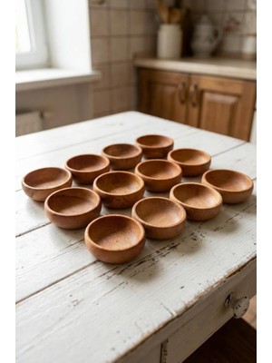 Atbyhome 12 Parça Doğal Ahşap Çerezlik Kaseler - 10 cm Kahvaltılık ve Mezze Sosluk Seti
