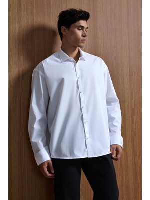 Abluka Online Erkek Oversize Uzun Kollu Basic Gömlek Beyaz