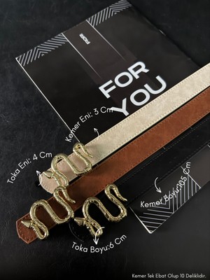 Fiori 3 cm Yılan Tokalı Kadın Pantolon Kemeri, Ceket Kemeri, Elbise Kemeri, Gömlek Kemeri