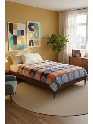 Lorvian Noletti Pamuklu Geometrik Desenli Yumuşak Dokulu Tek Kişilik Battaniye