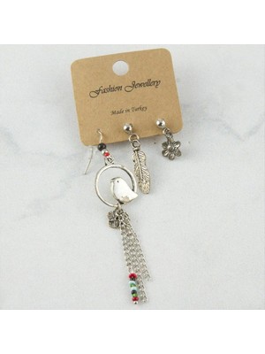 SiHako 3'lü Baykuş Figürlü Boncuklu Küpe