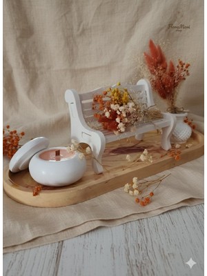 El Yapımı Mini Bank Mumluk & Kuru Çiçek Dekor Seti – Taş Tozu