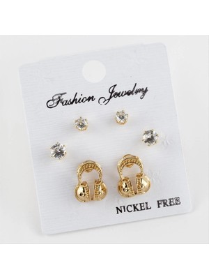 SiHako 6 Adet Kulaklık Şekilli Taşlı Küpe