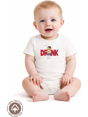 Miniel özel Tasarım Organik Pamuklu Drink Ayıcık Baskılı 3-6-9-12 Ay Bebek Body Ekru Badi Zıbın