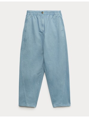 Marks & Spencer Saf Pamuk Elastik Bel Carrot Leg Pantolon
