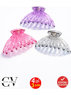 3 Adet Pençe Model Pembe Mor Gri Renk 12 cm Büyük Boy Mandal Saç Tokası