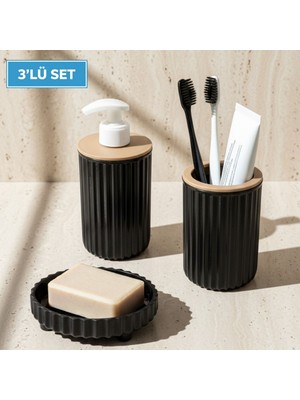 LE Paris 3 Parça Banyo Seti Modern Çizgili Tasarım | Sıvı Sabunluk | Diş Fırçalık | | Katı Sabunluk