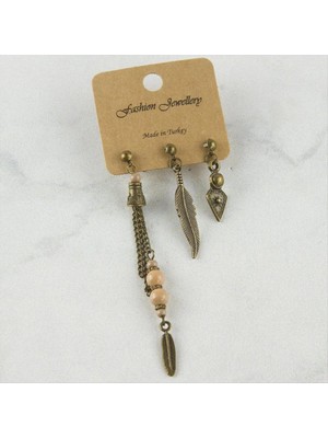 SiHako 3'lü Yaprak Figürlü Boncuklu Küpe