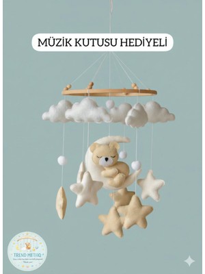 1-0trend El Yapımı Bebek Dönencesi Doğal Bebek Odası Ayıcıklı Uyku Arkadaşı Müzik Kutusu Hediyeli