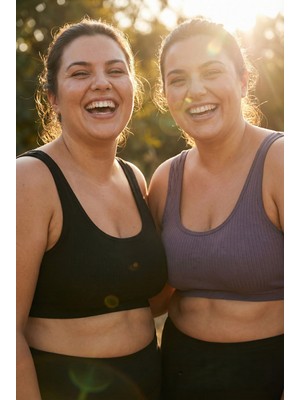 Underwear Bodyway Büyük Beden 2'li Kalın Askılı Fitilli Büstiyer Seti - Yanları Kapatan Pamuklu Crop Yarım Atlet - Uyku Sütyeni