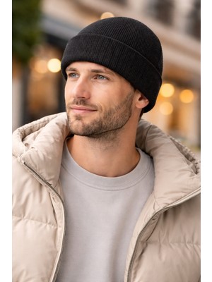 Suyutti Unisex Siyah Triko Bere – Katlamalı Ribana Kışlık Bere