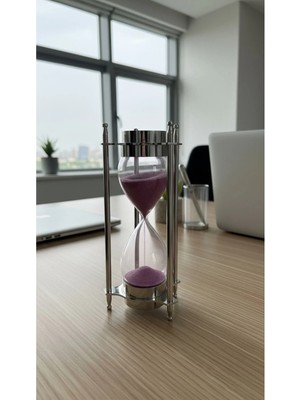 Evle Gümüş Rengi Çift Pusulalı Kum Saati 20 cm Modern Metal Çerçeve Lüks Ofis Hediyelik Aksesuar
