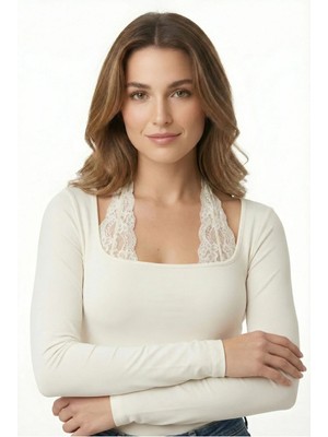 Kurun's Collection Soft Kumaş Dantel Bağlamalı Uzun Kol Bluz