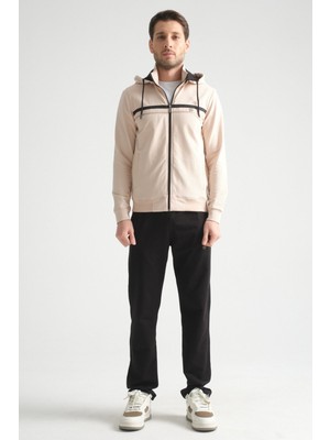 Bej Premium Dik Yaka  Rahat Form Klasik Paça Erkek Eşofman Takımı M