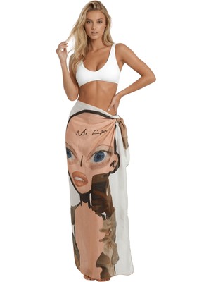 Neptune Marbling Ms. Arkın – Modern Portre Desenli Koton Ipek Şal