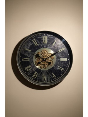 Perotti Waller V2 Çarklı Duvar Saati 60 cm Vintage Roma Rakamlı Gold Mekanik Tasarım