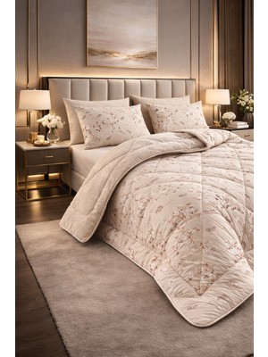 Teksnil Home Çift Kişilik Yorgan Seti Bej Etnik Desenli Welsoft,anti Alerjik,çift Taraflı (Yorgan + 2 Yastık Kılıfı)