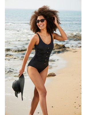 Estiva Kadın Siyah Concept Aksesuarlı Tek Parça Mayo