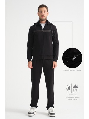 Siyah Premium Dik Yaka  Rahat Form Klasik Paça Erkek Eşofman Takımı Xl