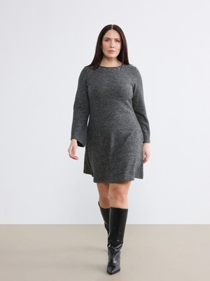 Soulife Büyük Beden Bisiklet Yaka Taşlı A Kesim Elbise