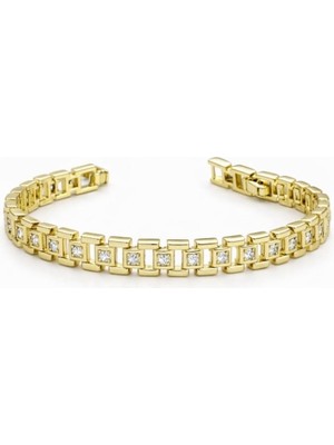 Brezza Lusso Jewelry Kare Işıltı Modern Zincir Altın Kaplama Kadın Bileklik