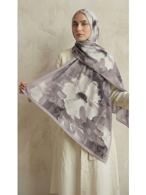 Moodşal Lila Tonlu  Gri Çiçekli Şal