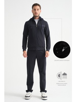 Lacivert Premium Dik Yaka  Rahat Form Klasik Paça Erkek Eşofman Takımı L