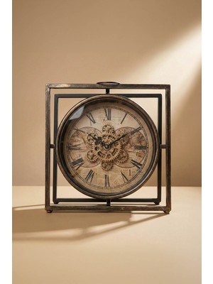 Perotti Waller V2 Çarklı Saat 32X30 cm Antik Dekoratif Dönen Çarklı Ofis ve Masa Saati