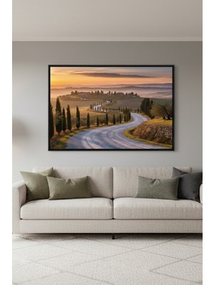 Safir Design Toskana Esintisi Servi Ağaçlı Kıvrımlı Yol Temalı Çerçeveli Tablo