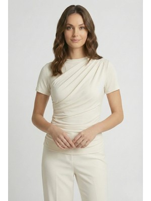 Kurun's Collection Soft Kumaş Bisiklet Yaka Büzgü Detaylı Kısa Kol Bluz