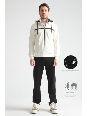 Ekru Premium Dik Yaka  Rahat Form Klasik Paça Erkek Eşofman Takımı 3xl