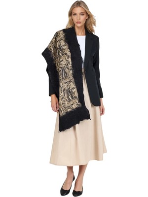 Neptune Marbling Vahşi Sarmaşıklar Keçe Şal Siyah