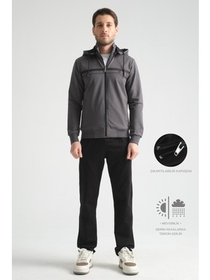 Füme Premium Dik Yaka  Rahat Form Klasik Paça Erkek Eşofman Takımı 2xl