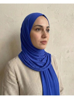 Moodşal Saks Mavisi Kaymaz Pamuklu Penye Şal