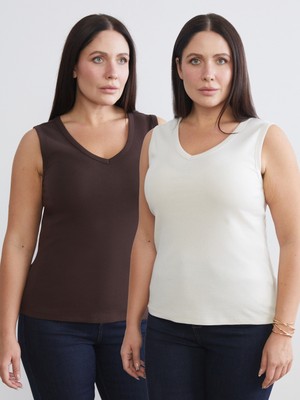 Soulife Büyük Beden V Yaka Kadın Atlet 2'li