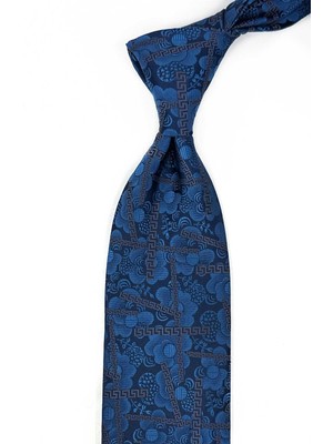 Kravatkolik Petrol Mavi Motif Desen Mendilli Klasik Kravat KK13308