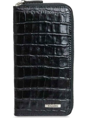 Guard Siyah Croco Fermuarlı Portföy Hakiki Deri Cüzdan // GRD260225WT1614