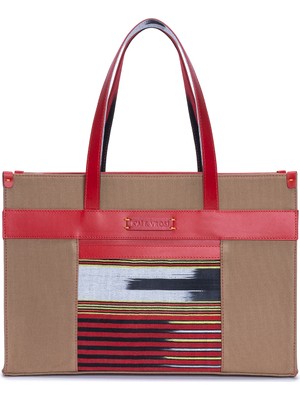 K'ai&Vrosi Zua Kırmızı Deri Koyu Taba Kanvas Omuz Çantası