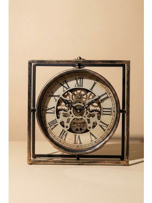 Perotti Waller V2 Çarklı Saat 32X30 cm Dekoratif Retro Dizayn Çarklı Ofis ve Masa Saati