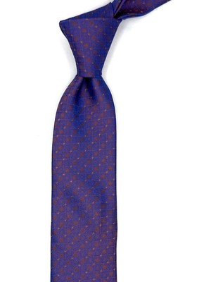 Kravatkolik Bakır - Mavi Kare Desen Slim Kravat SK7976