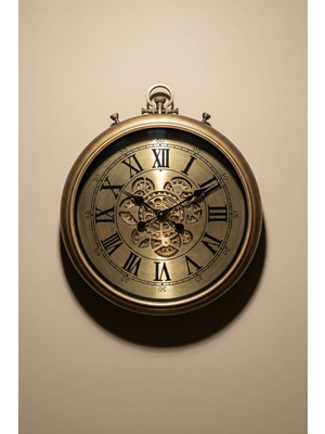 Perotti Waller V2 Çarklı Duvar Saati 52X61 cm Antik Stil Dekoratif Dönen Mekanizmalı Dişli Saat