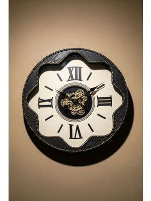 Perotti Waller V2 Çarklı Duvar Saati 80 cm Dekoratif Roma Rakamlı Antik Stil Dişli Tasarım