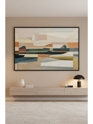 Safir Design Estetik Bohem Tasarım Renk Blokları ve Çizgisel Detaylı Çerçeveli Tablo